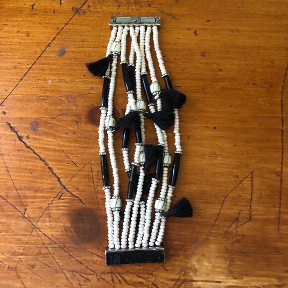 Chico's 2 Piece Beaded Fringe Set Earrings And Multi-Strand Magnetic Bracelet - Picture 8 of 16